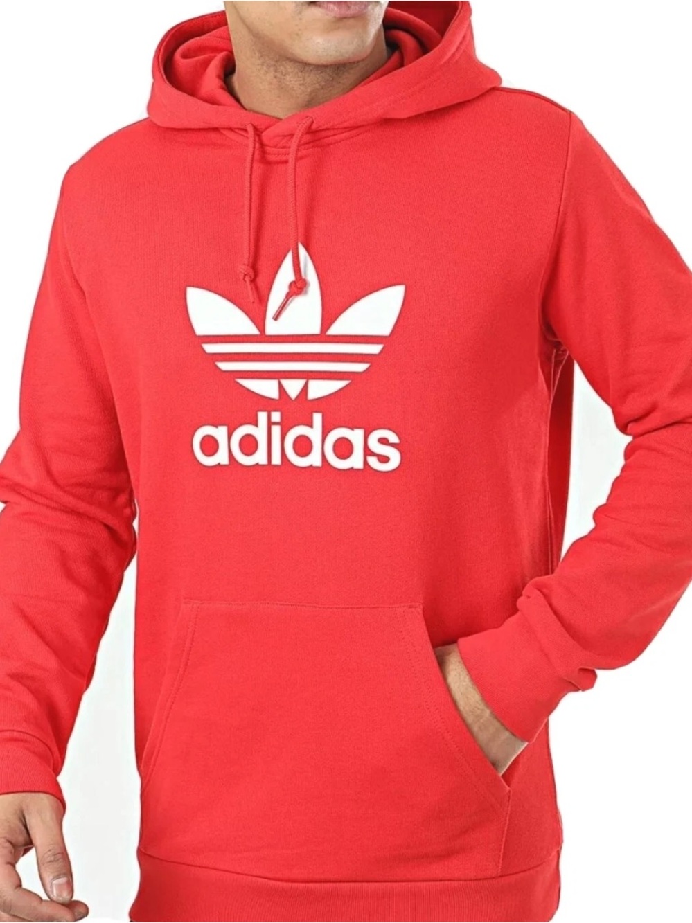adidas Red Trefoil Logo Hoodie Pullover